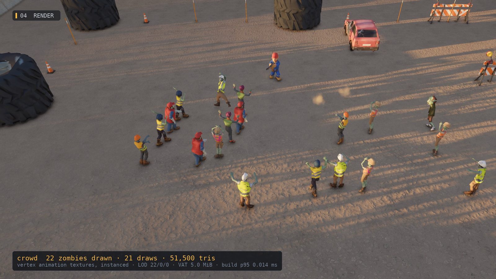 A crowd of animated zombies